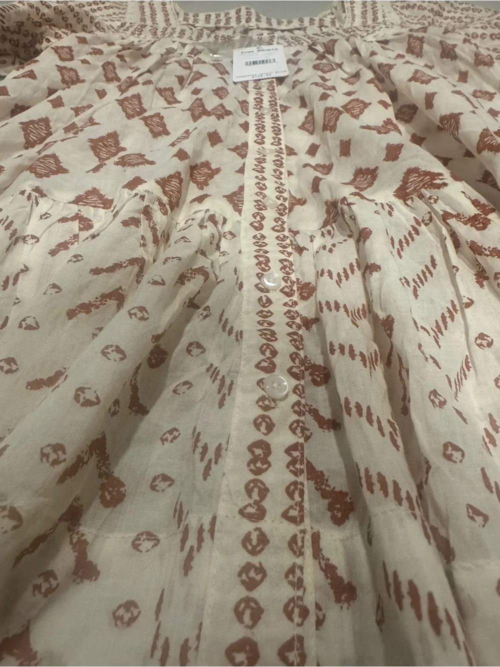 Free People Cream and Rust Diamond Print Mini Dress